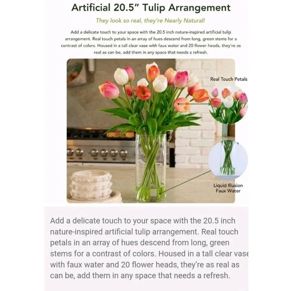TULIPS FAKE ARTIFICIAL FLOWER FLORAL ARRANGEMENT SILK FLOWERS CERAMIC VASE NEW